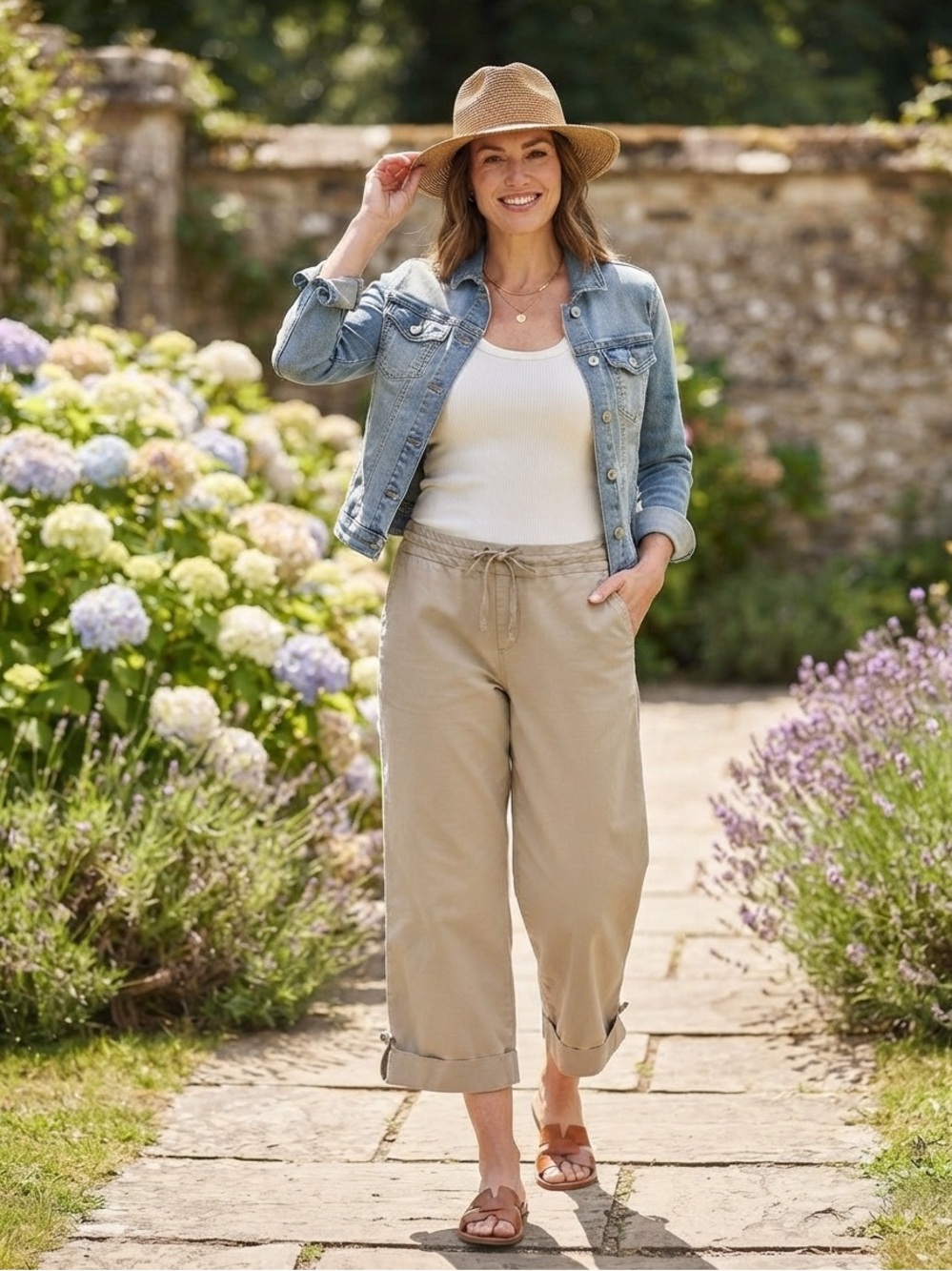 Old Navy Tan Linen Blend Straight Leg Cropped Drawstring Pants Size 10